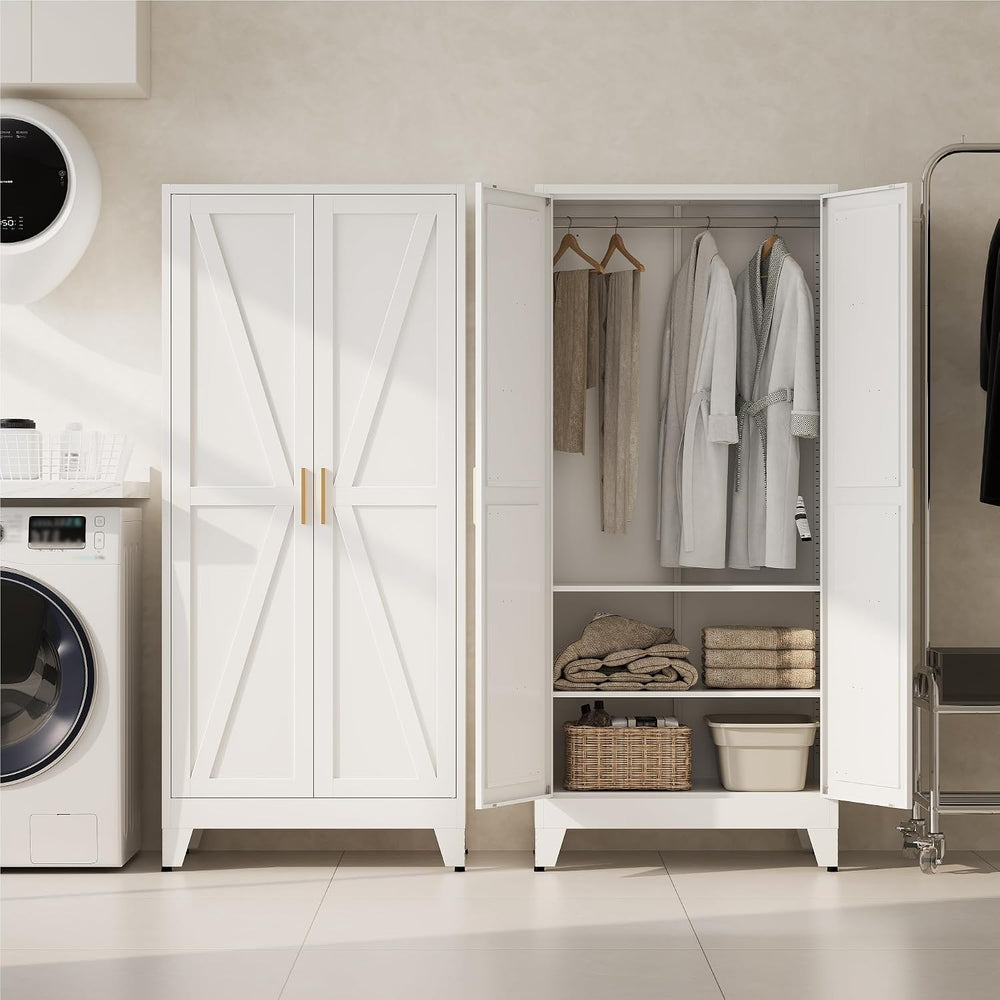 Baborokic Metal Armoire Wardrobe Closet with Hanging Rod,71H Metal Cabinet wi...