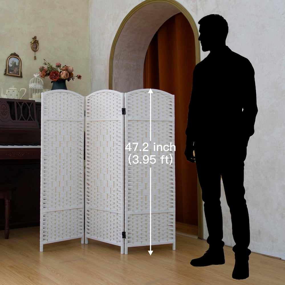 Compact 3 Panel Short Room Divider, 47.2 Inch Tall Double-Sided Rattan Foldin...