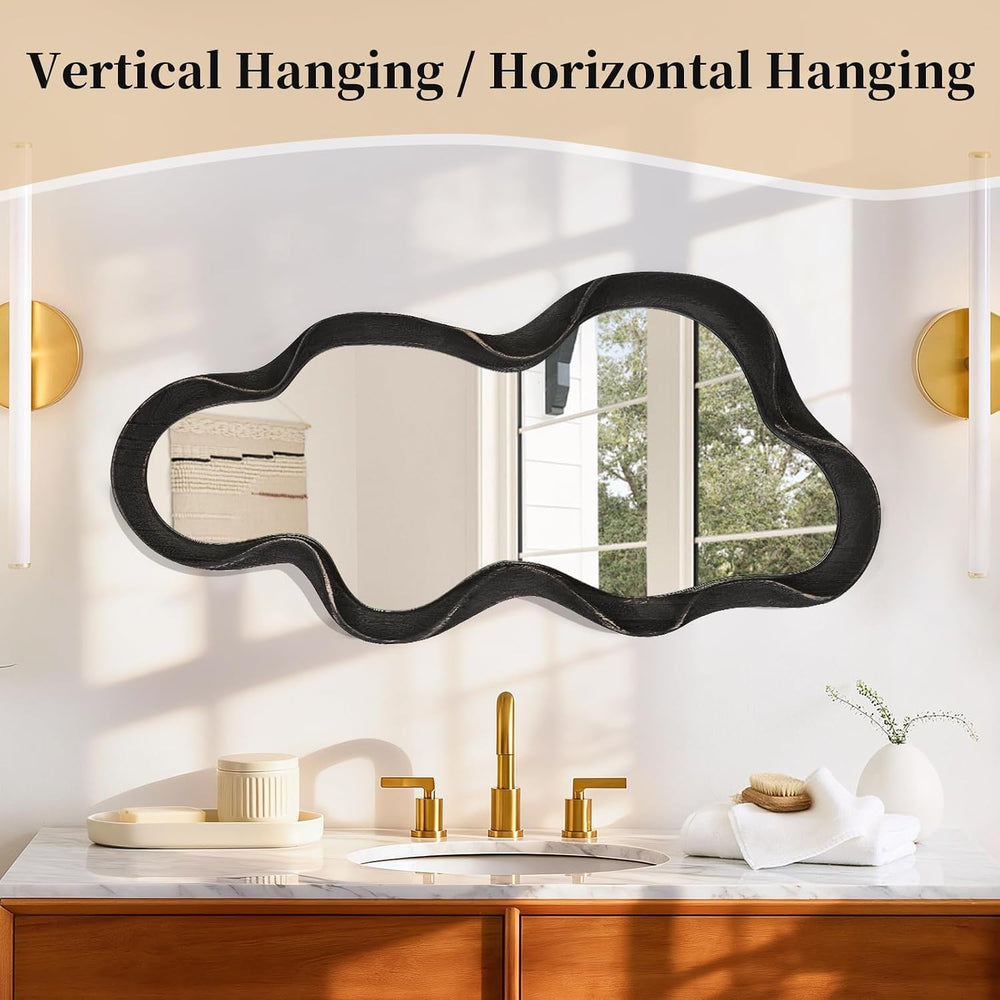 Large Asymmetrical Mirror Irregular Modern Cloud Wall Mirror Wood Frame Uniqu...
