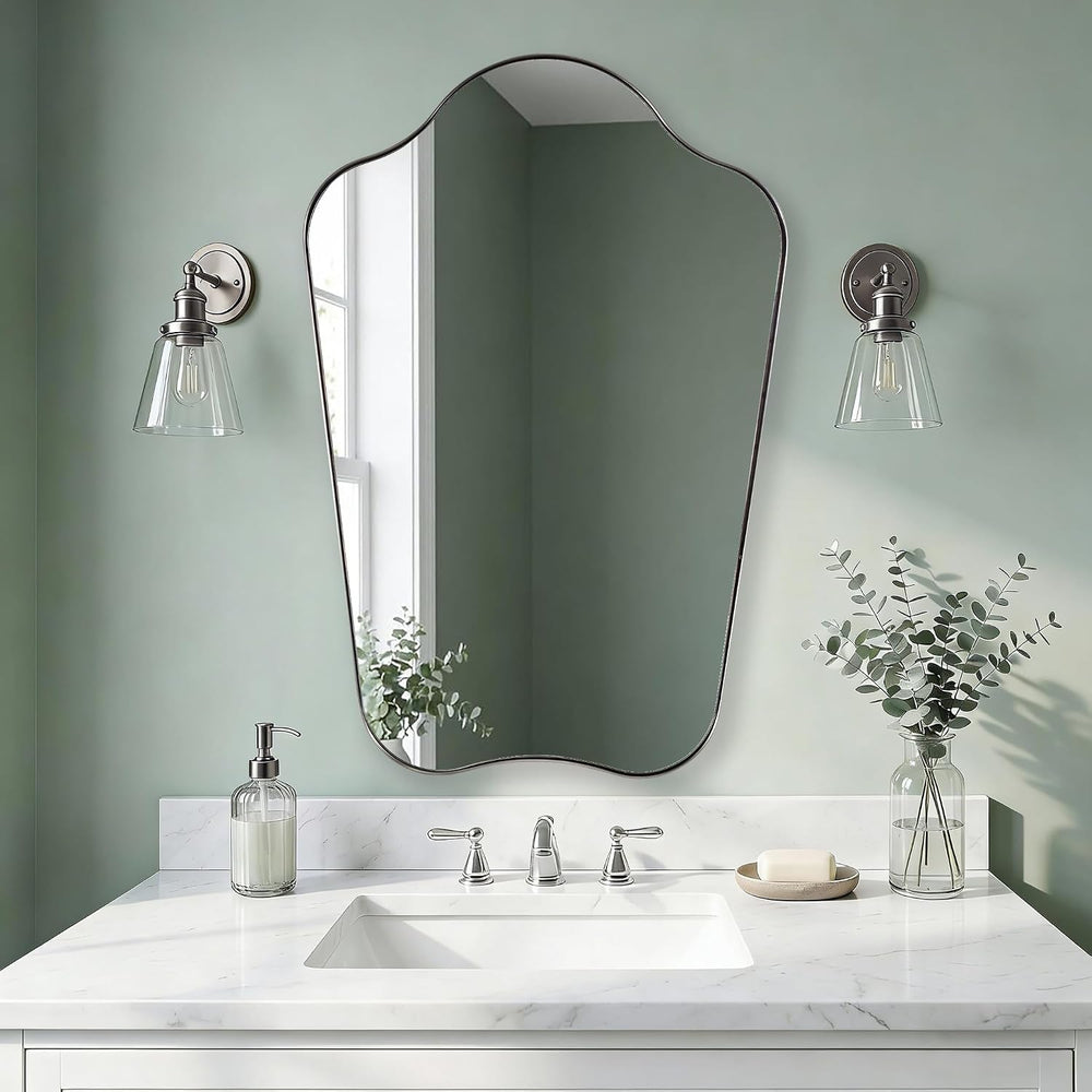 ANDY STAR 24"x36" Brushed Nickel Scalloped Mirror with Irregular Shape
