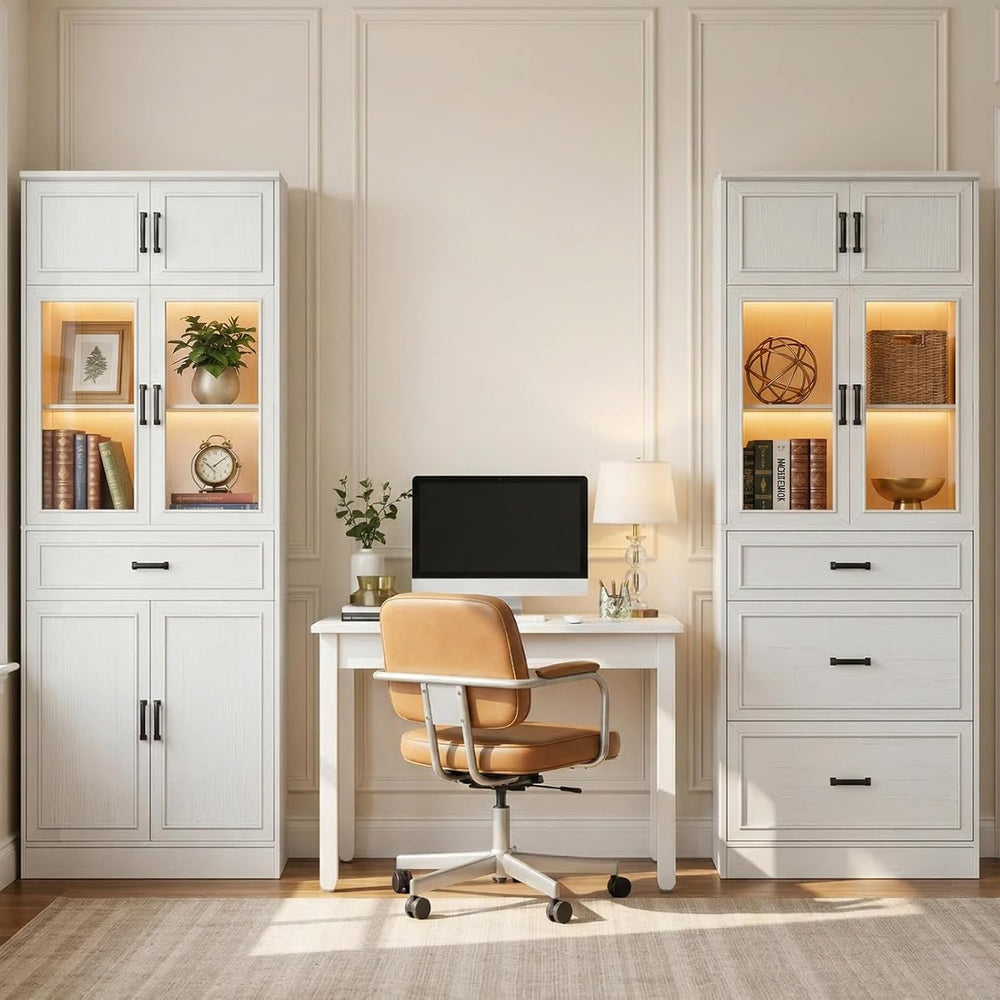 Unikito 80" Kitchen Pantry Storage Cabinet with Glass Door and 4 Drawers