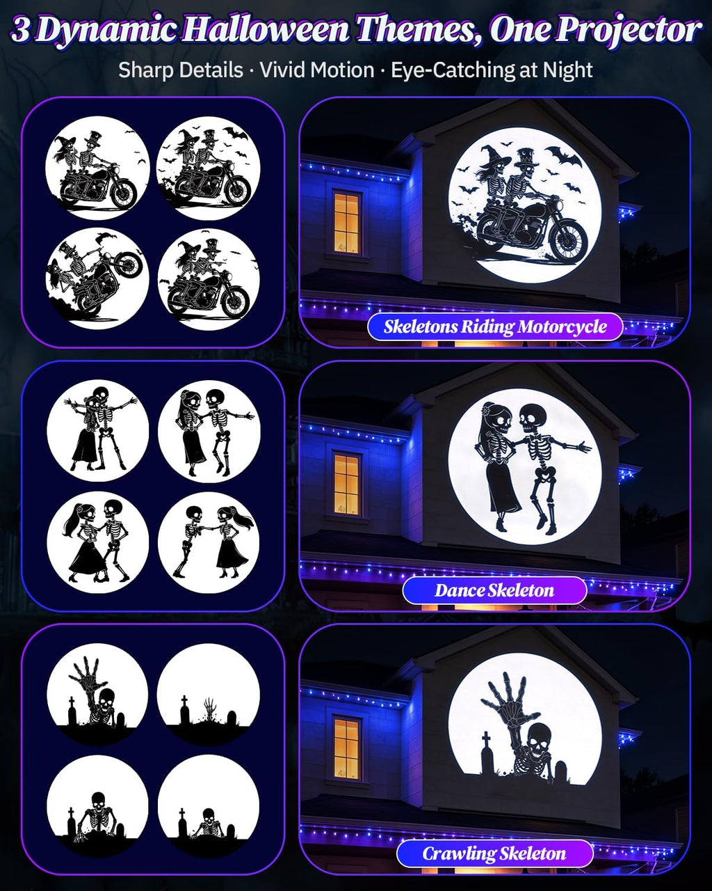 3 in 1 Halloween Projector Lights, Dynamic Halloween Projector Outdoor