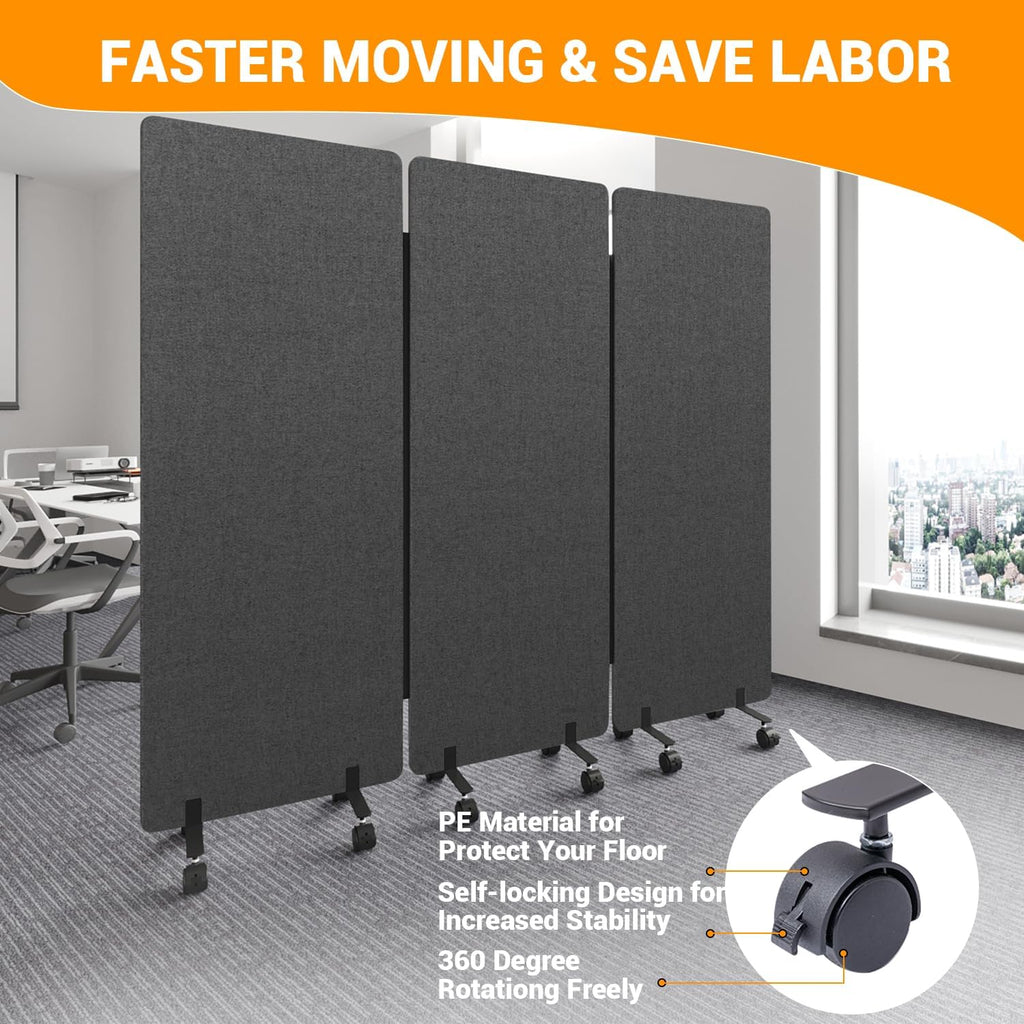3 Panel Soundproof Room Divider, Portable Acoustic Office Divider