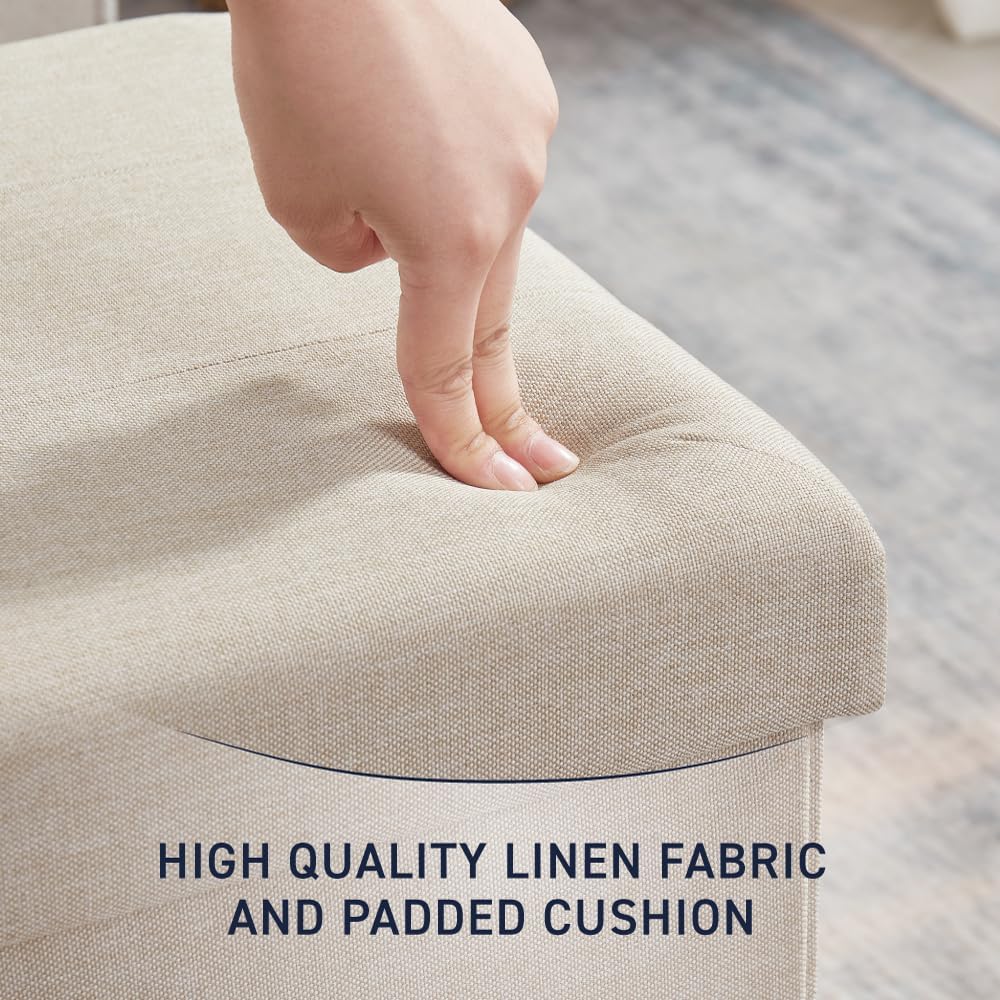 Ornavo Home 2 Pack 15 Inch Folding Storage Ottoman Cube, Linen, Beige