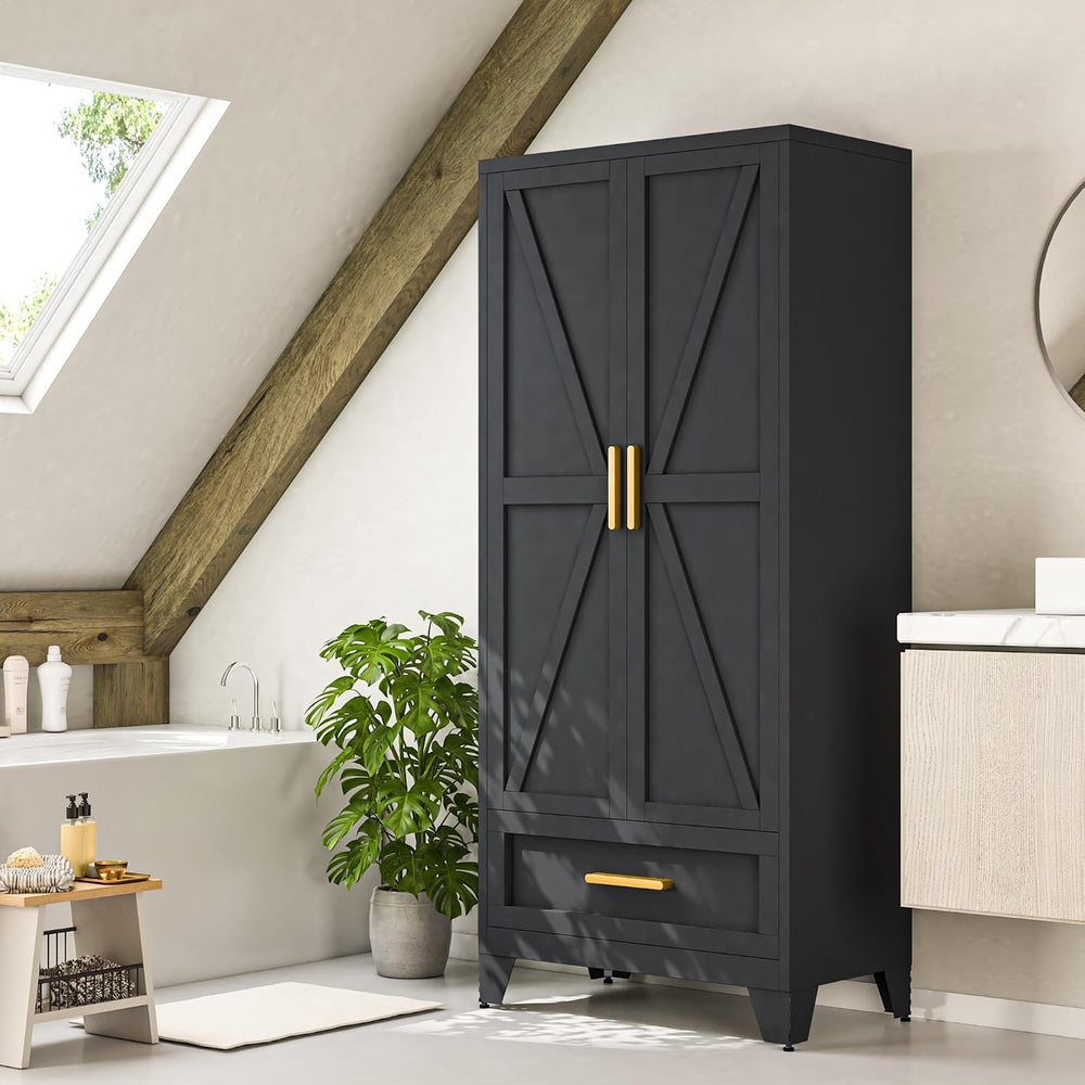 Baborokic Metal Wardrobe Cabinet,71 Armoire Wardrobe Closet with Drawers and ...