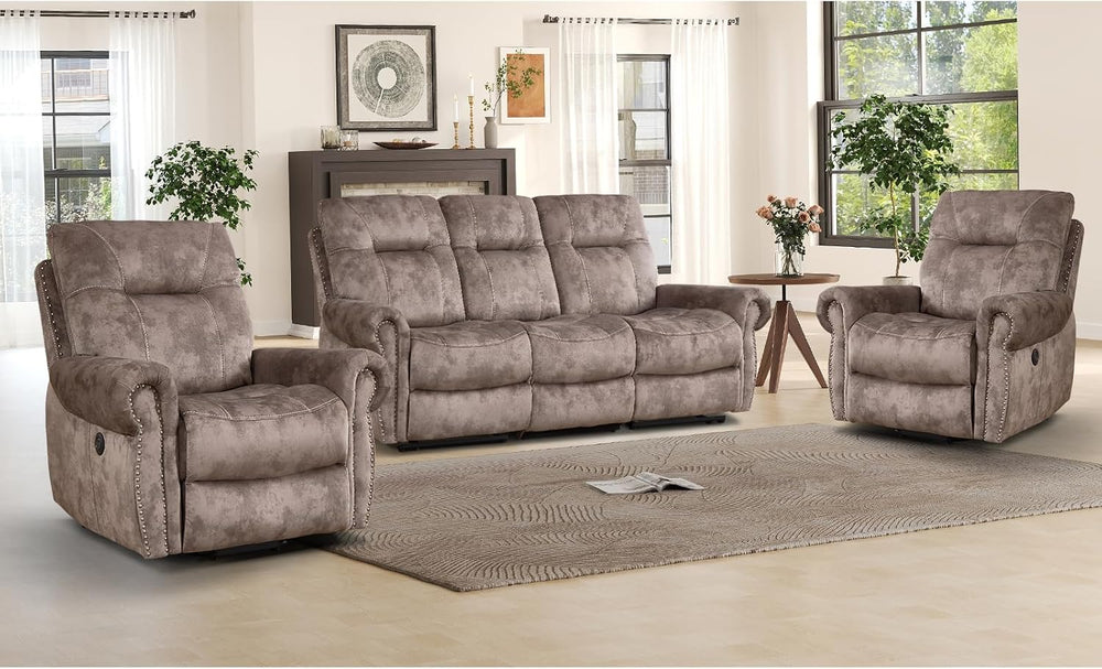 EBELLO 3 Pieces Reclining Couch Furniture Set for Living Room, Double 1 Seat ...