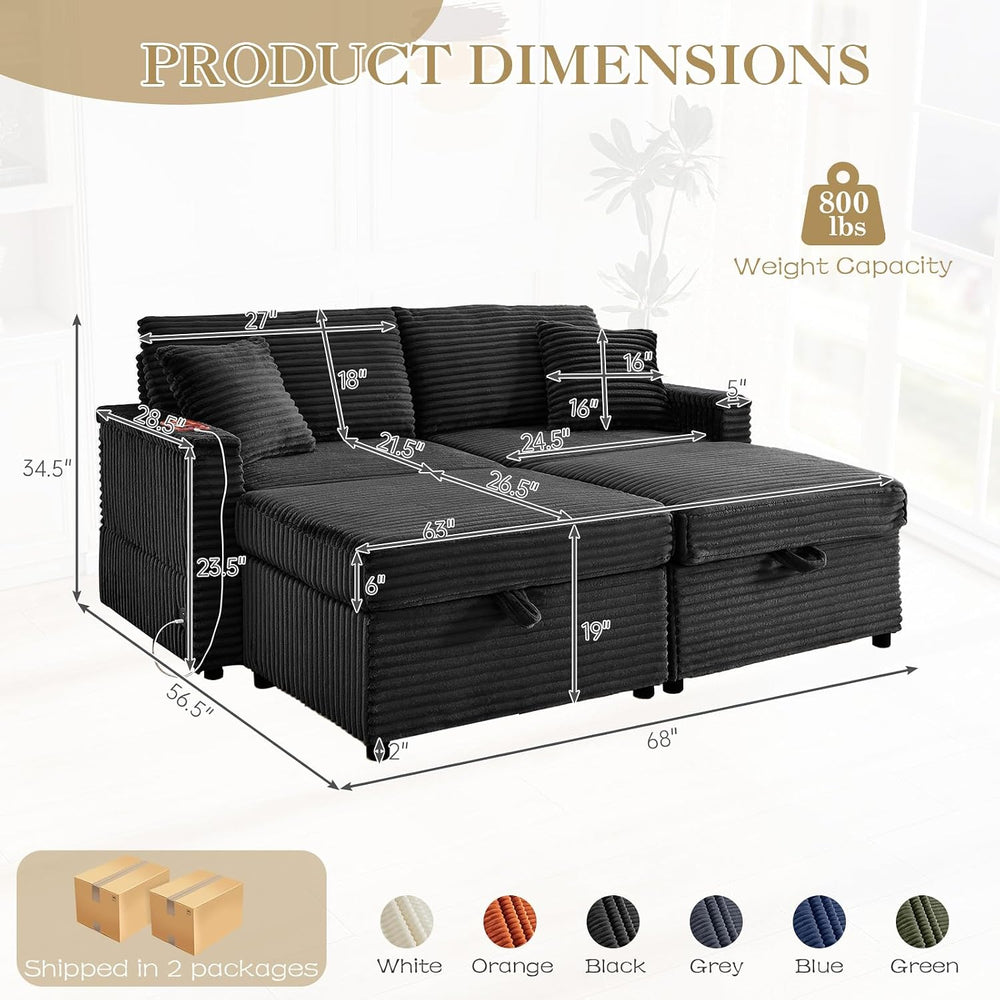 Loveseat Chair and Ottoman Set, Modern Comfy Corduroy Cloud Fluffy Chaise Lou...