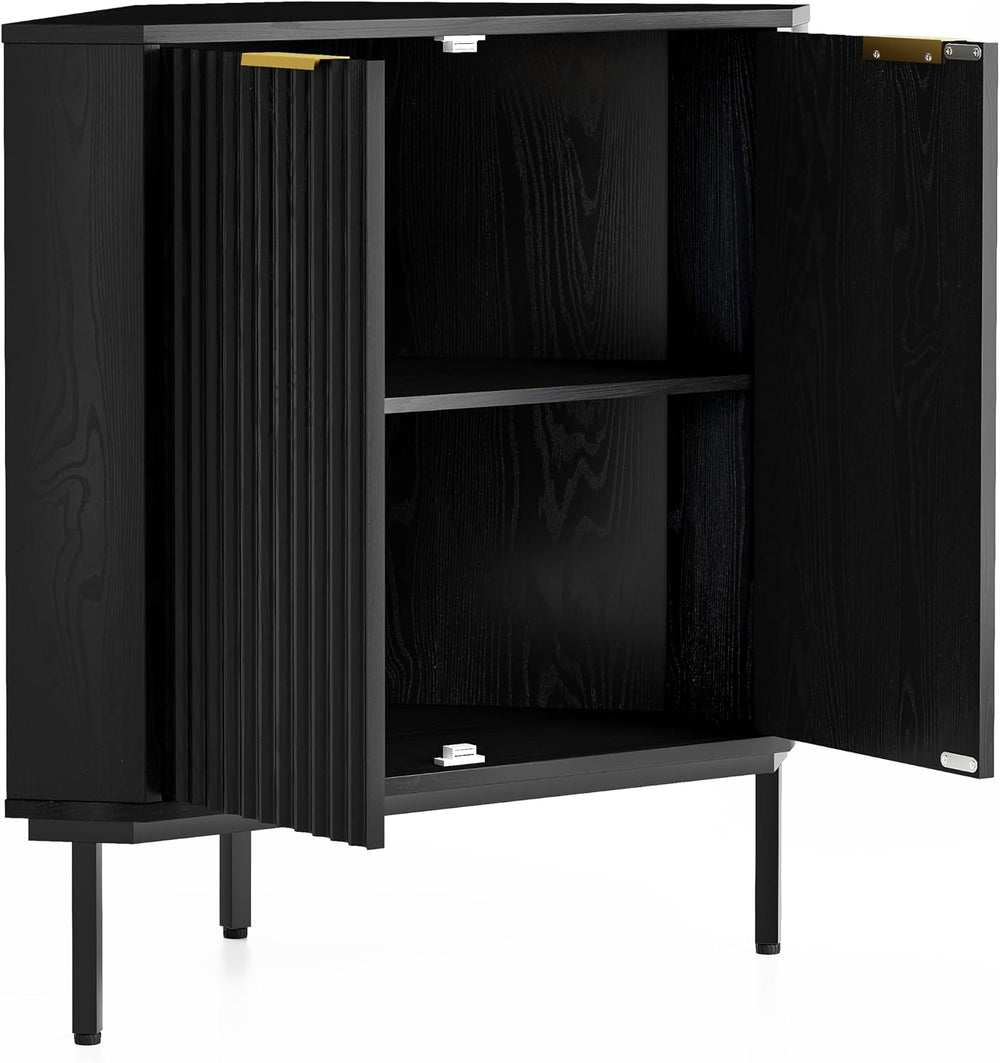 Modern Fluted Corner Cabinet, Small Floor Storage Cabinet with Adjustable She...