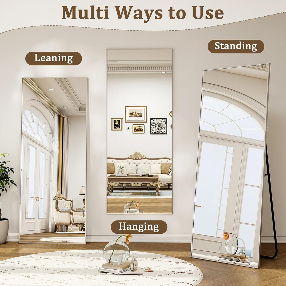 56" x 21" Full Length Mirror, Full Body Floor Mirror, Silver