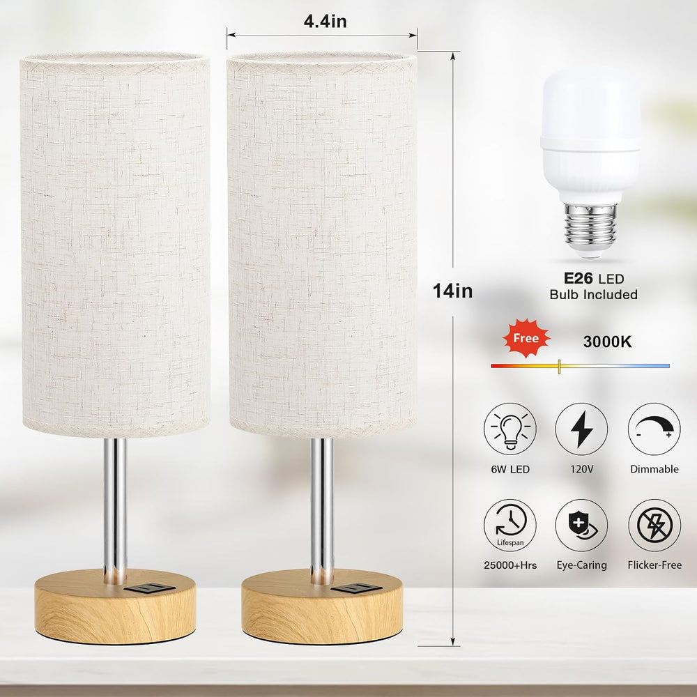 Dicoool Bedside Table Lamp Set of 2-3-Way Dimmable Touch Lamp, USB A+C