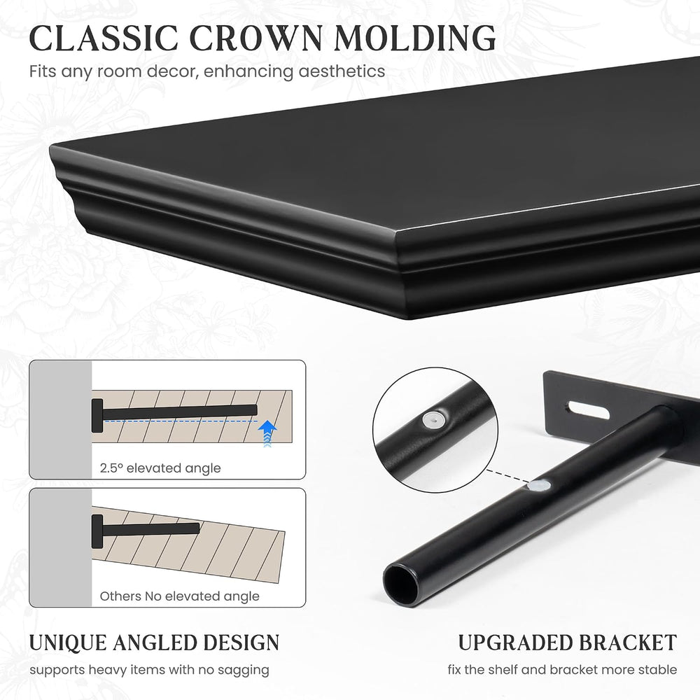 Fun Memories Floating Shelves 48 Inch Long, 9.3 Inch Deep Classic Crown Moldi...