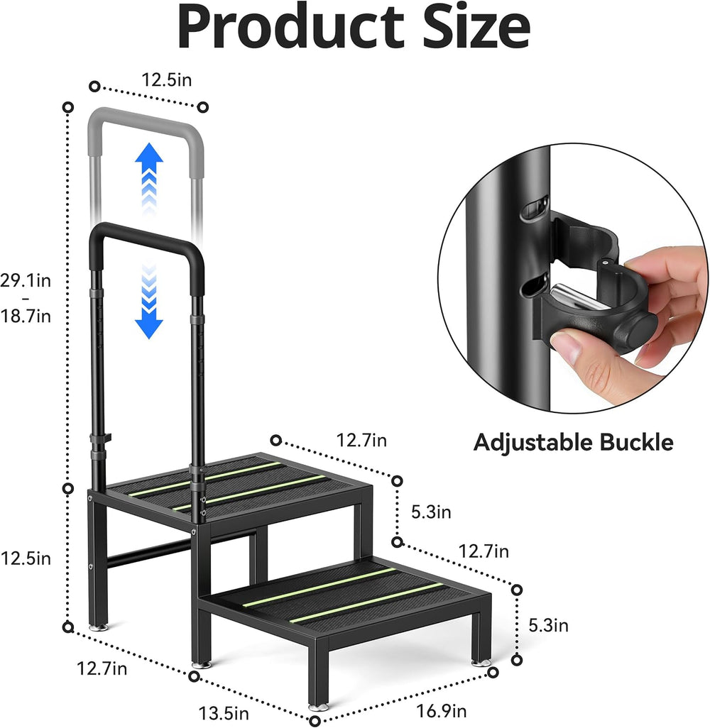 2 Step Stool with Handle, Heavy Duty Step Stool for Elderly and Adults, Adjus...
