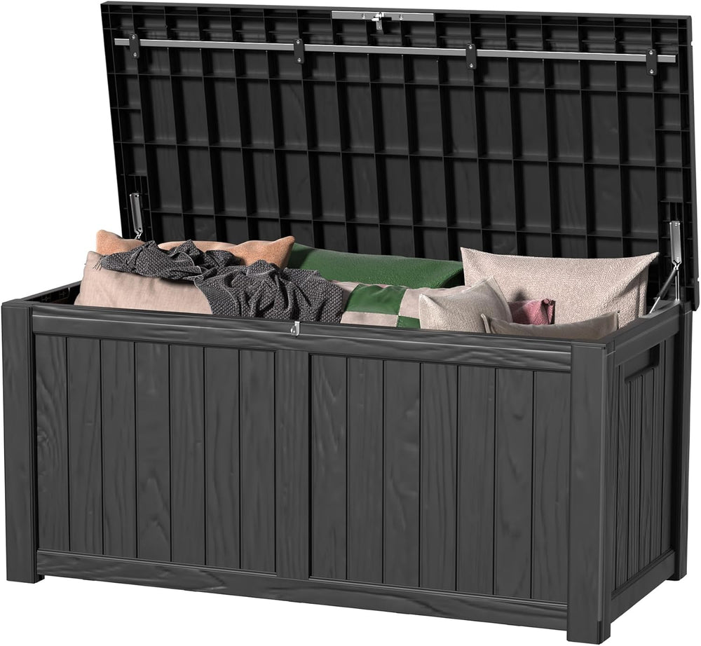 DRATO 150 Gallon Outdoor Storage Box Waterproof, Resin Large Deck Box for Pat...