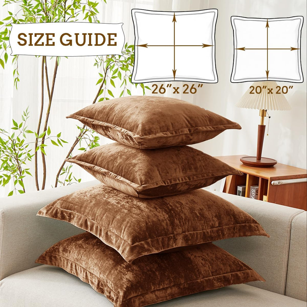 Luxurious Velvet Euro Shams Decorative Throw Pillow Covers 26x26 Set of 2 Sol...