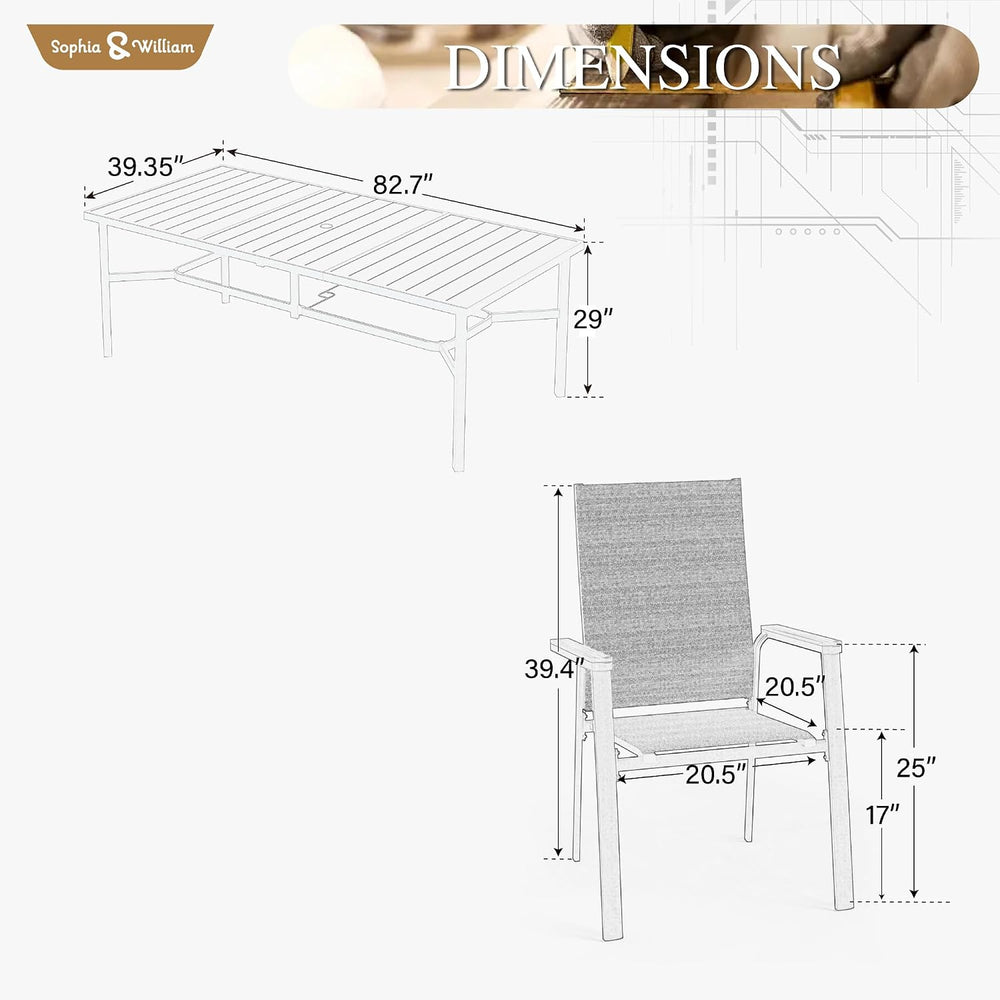 Sophia & William Patio Dining Set for 8, Metal Table & Aluminum Chairs