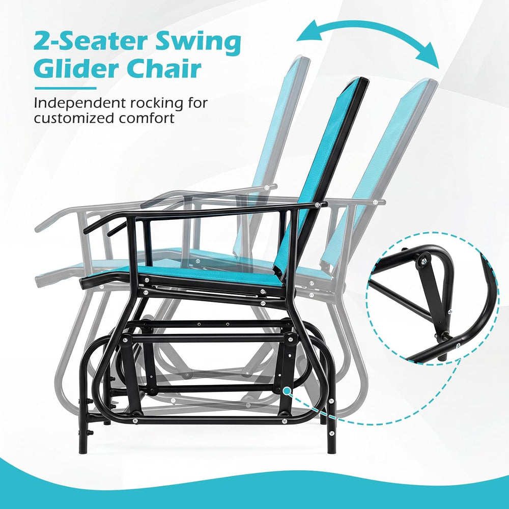 Tangkula 2-Seater Outdoor Glider Bench with 2-Tier Center Table (Turquoise)
