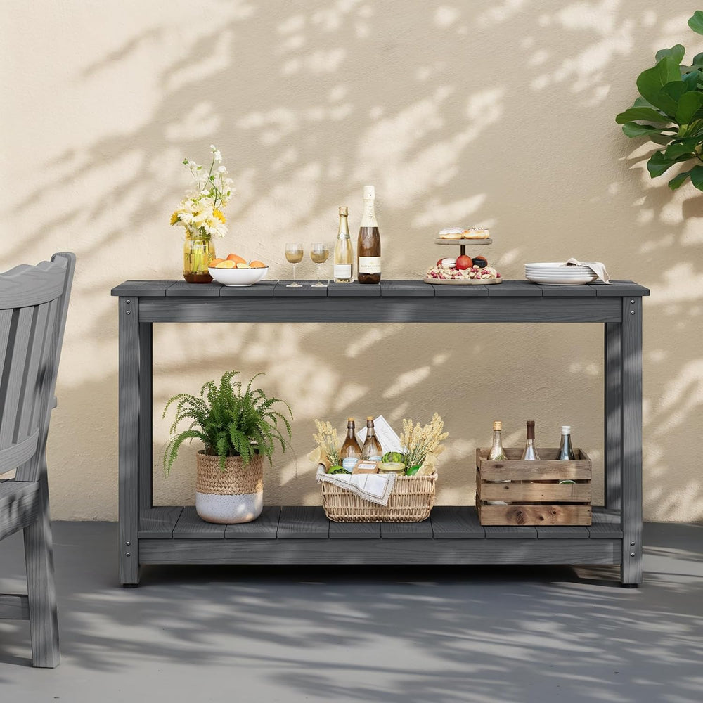 Stoog Outdoor Console Table, All-Weather 2-Tier Buffet Bar Table, Grey