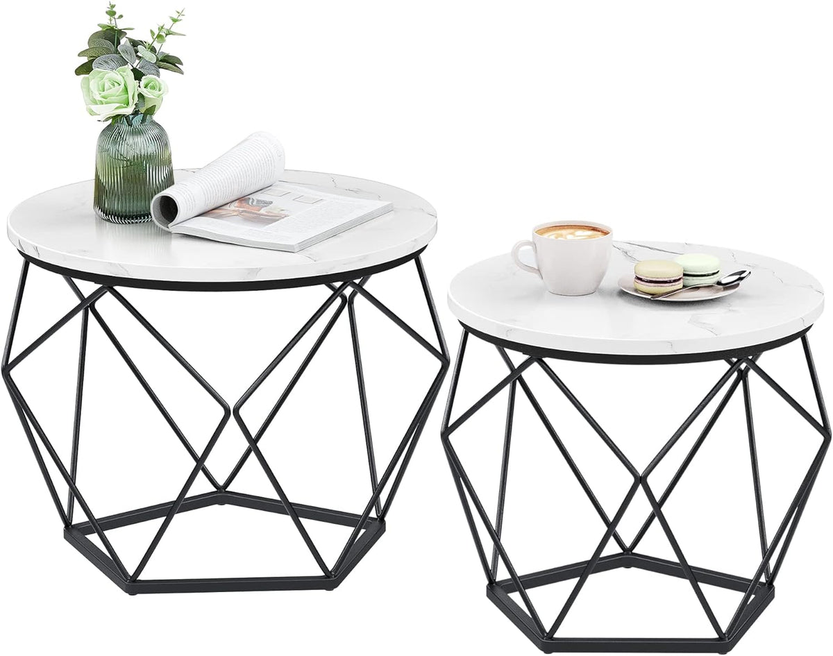 VASAGLE Small Round Coffee Table Set of 2, with Steel Frame