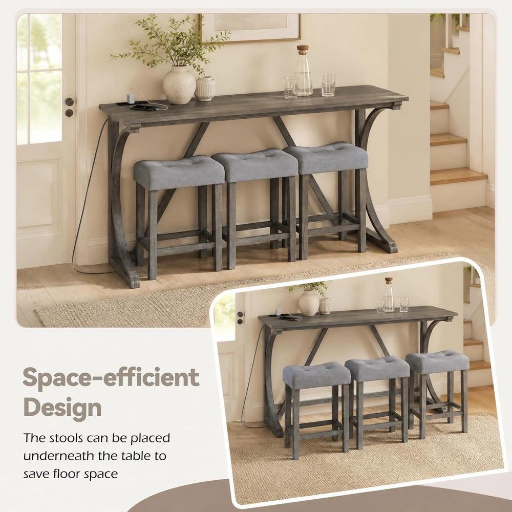 GIANTEX 4-Piece Counter Height Bar Table Set with Power Outlet, Grey