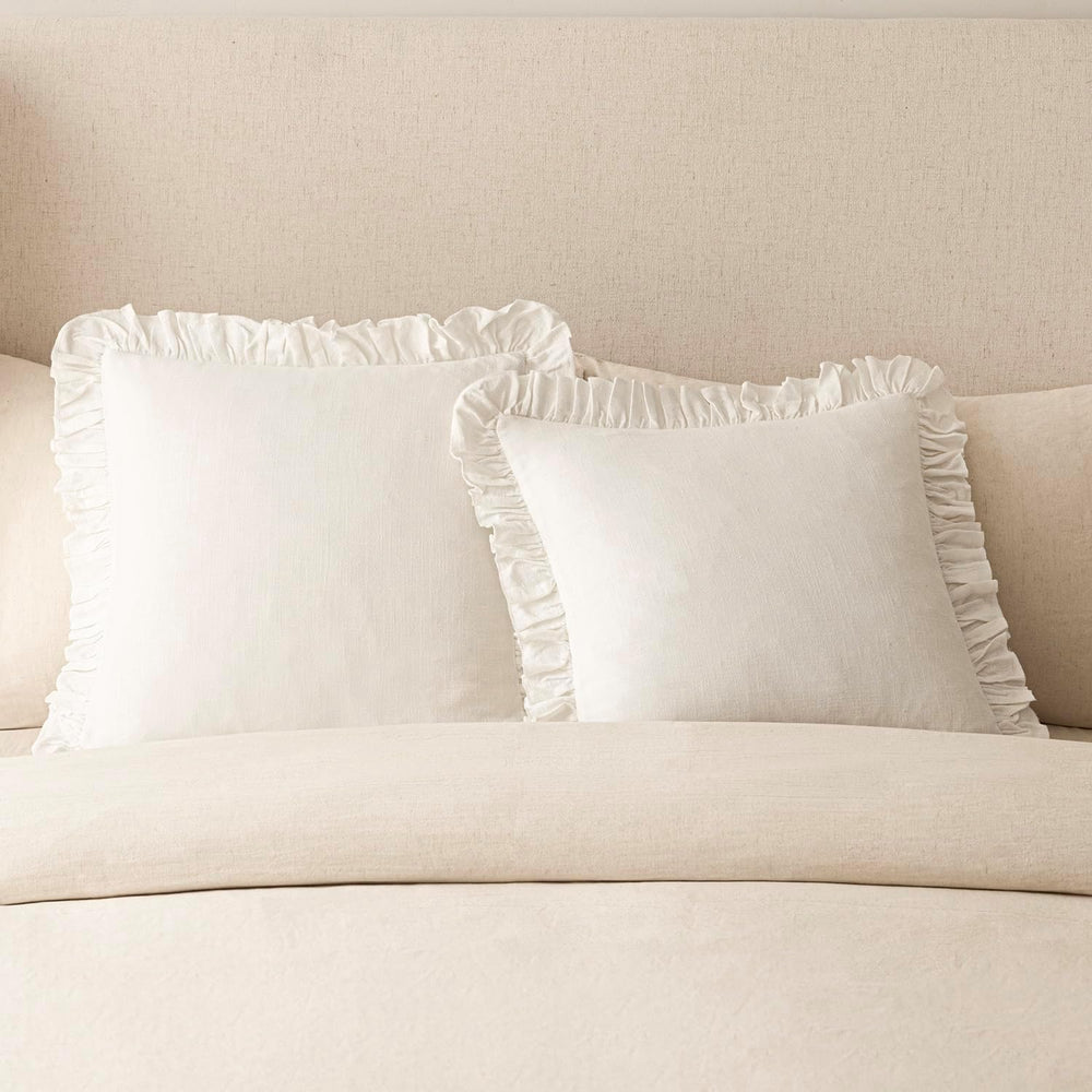 Foindtower Linen Fringe Ruffle Throw Decorative Pillow Covers 22×22 White