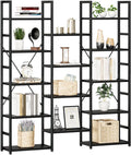 NUMENN Triple Column 5 Tier Bookshelf with 14 Adjustable Shelves, Black