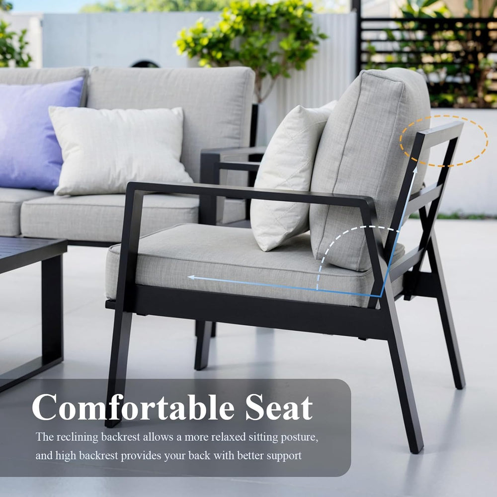 2 Pieces Aluminum Outdoor Armchair, Oversized Patio Couch, Modern Sofa All We...