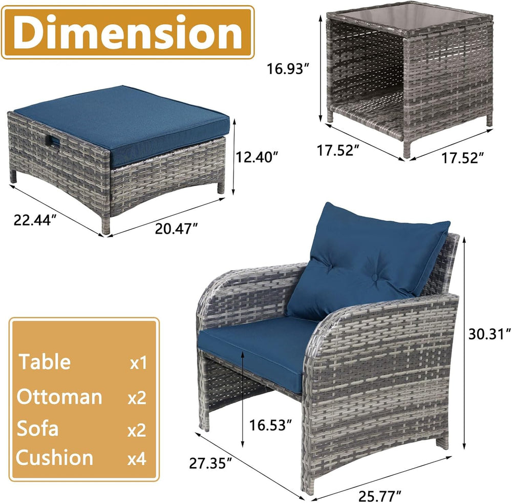 5 Pieces Wicker Outdoor Patio Chairs with Ottomans, All Weather PE Rattan Out...