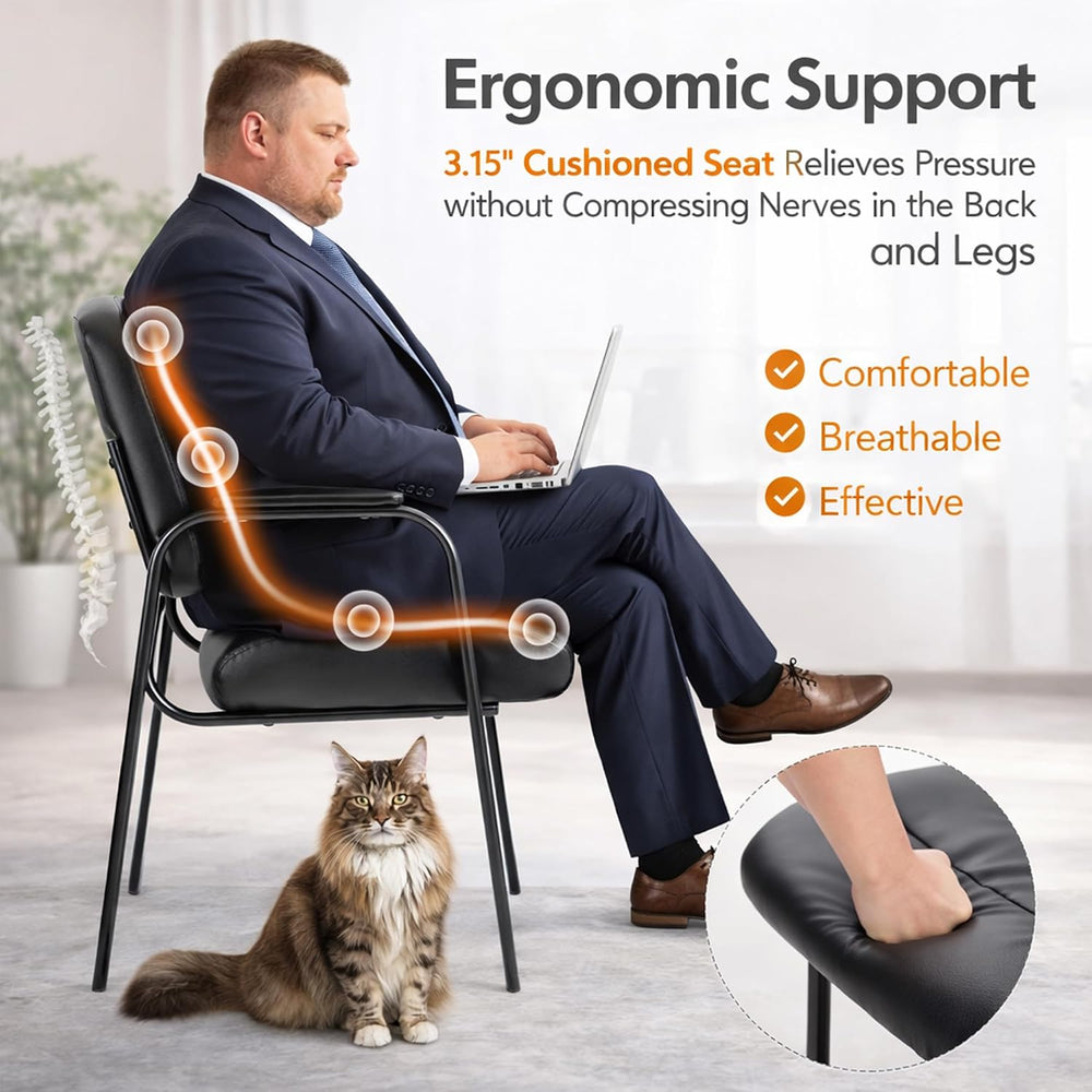 Office Guest Chair, PU Leather Padded Arms, Inky