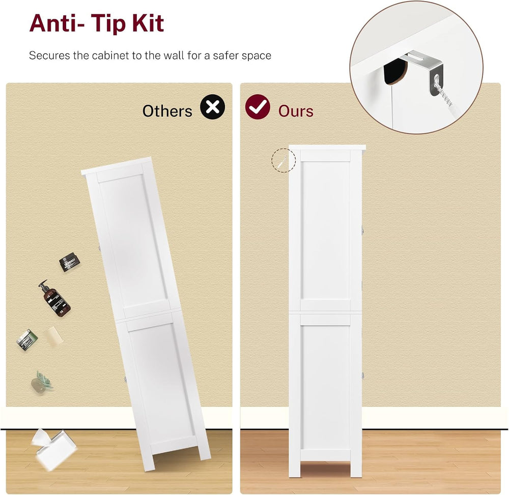 TEENFON Storage Cabinet, Pantry Cabinet with 4 Doors and 3 Storage Shelves, K...
