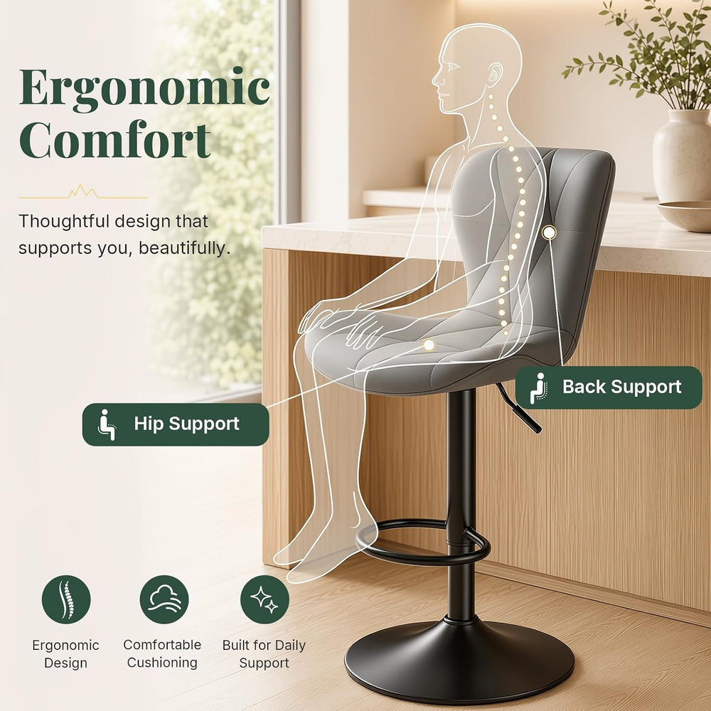 Bar Stools Set of 4, PU Leather Adjustable Height Swivel Barstool