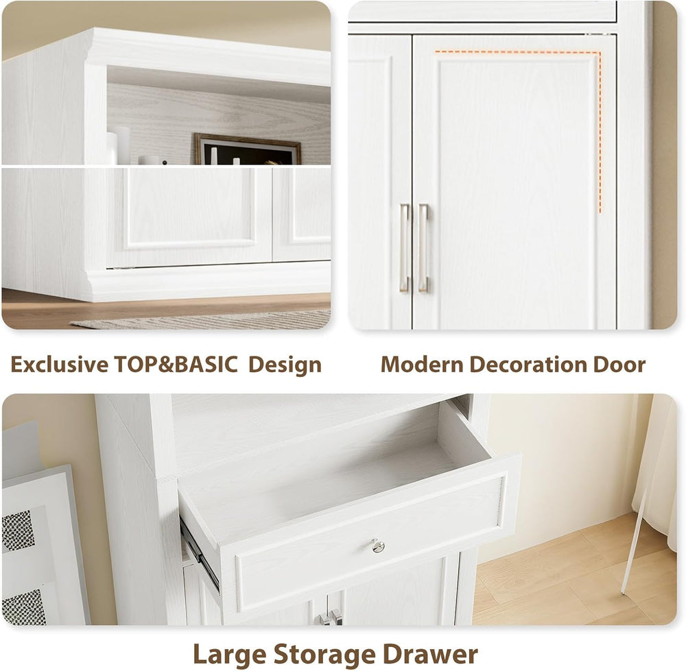 Rresyet Bookshelf with Doors and Drawers, 6-Tier, 72 Inch, White