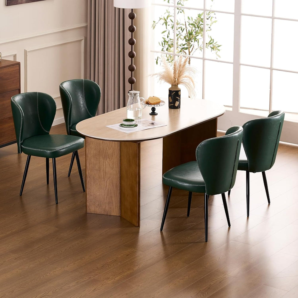 Dining Chairs Set of 2, Upholstered Synthetic Leather Kitchen Chairs, Mid-Cen...