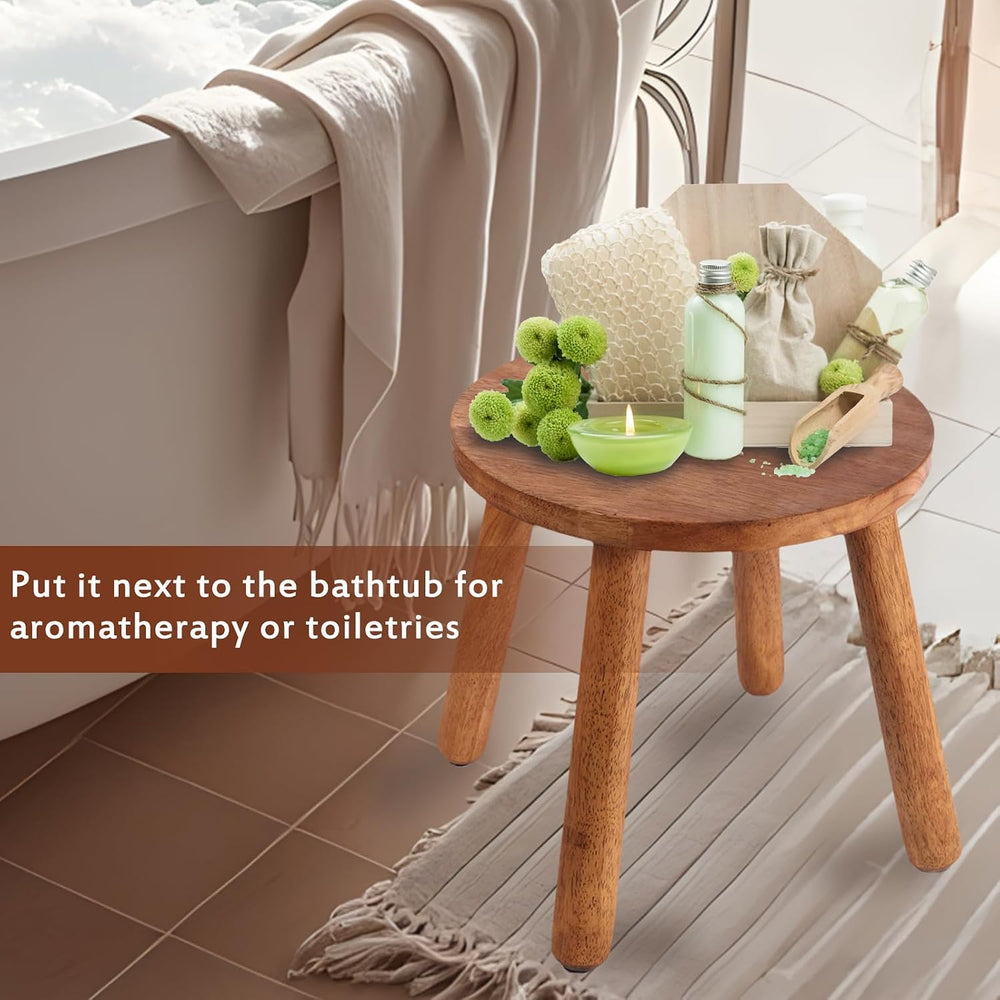 Round Solid Wooden Stool,Plant Stand,Step Stool,Walnut,11.8" H