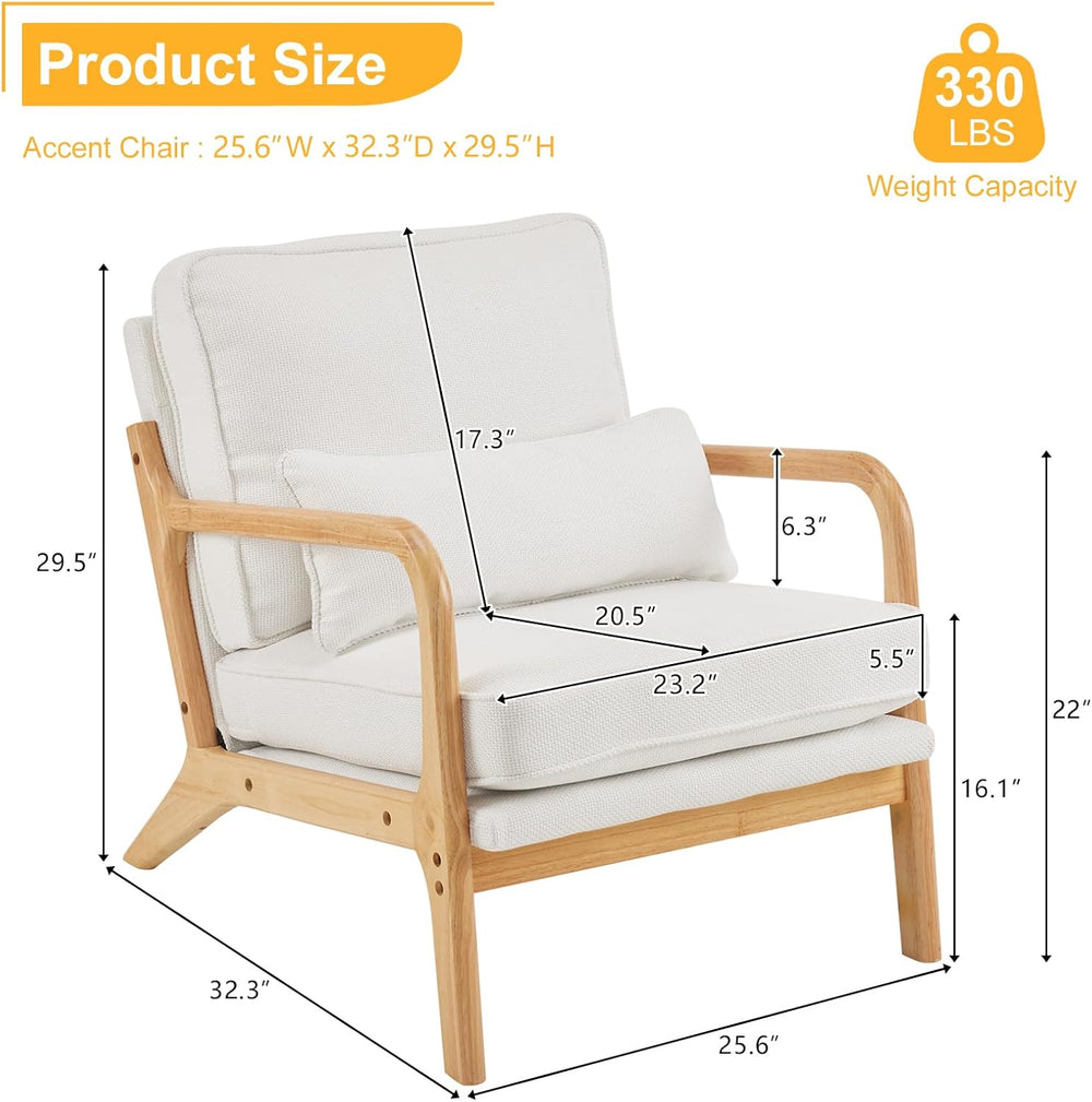 Bonnlo Coarse Beige Accent Chairs Set of 2, Upholstered Mid Century Modern Lo...