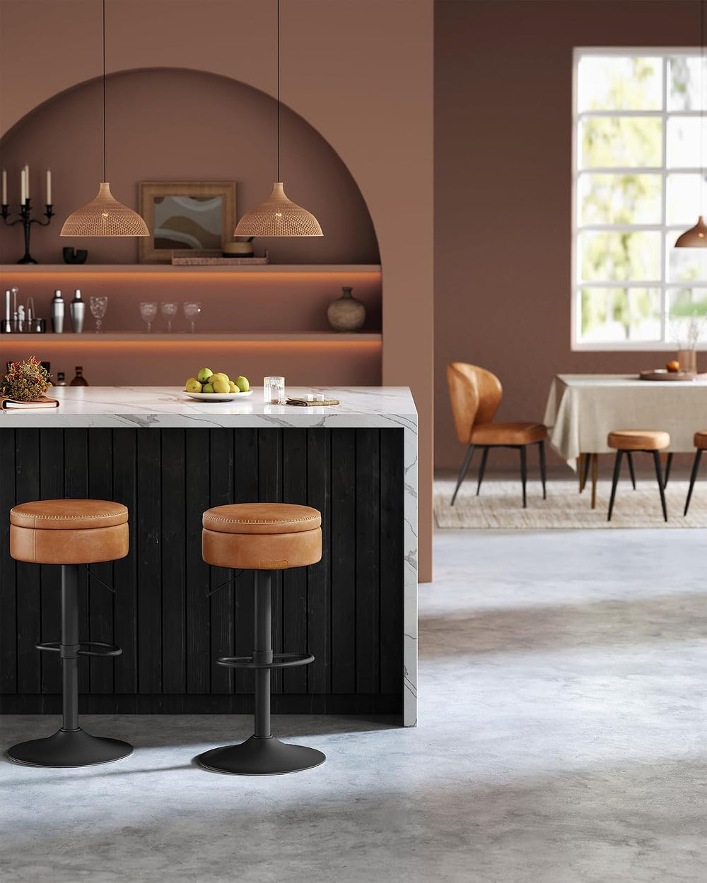 VASAGLE 360° Swivel Bar Stools Set of 3, Height Adjustable, with Storage