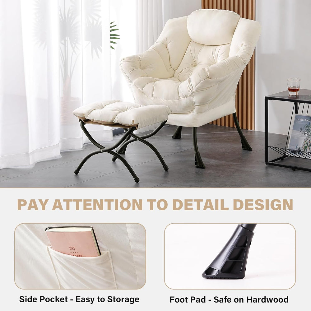 Tiita Lazy Chair with Ottoman, Modern Large Accent Lounge Chairs, Leisure Sof...