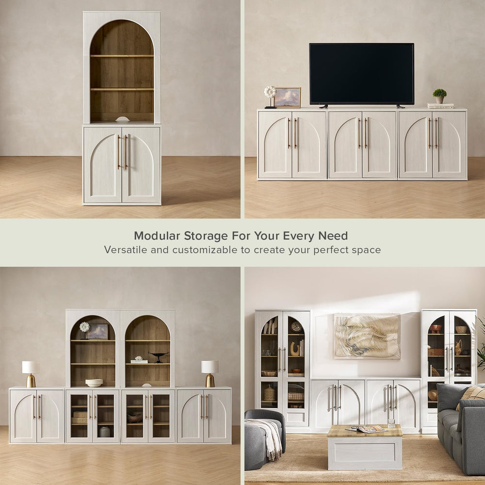 mopio Blake Storage Cabinet, Pantry (White Oak, Set of 2, Arched)