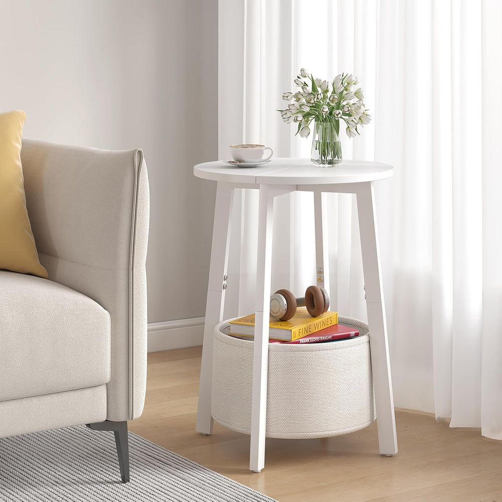 sthmec Small Round Side End Table Set of 2 with Cloth Storage Basket, Round B...