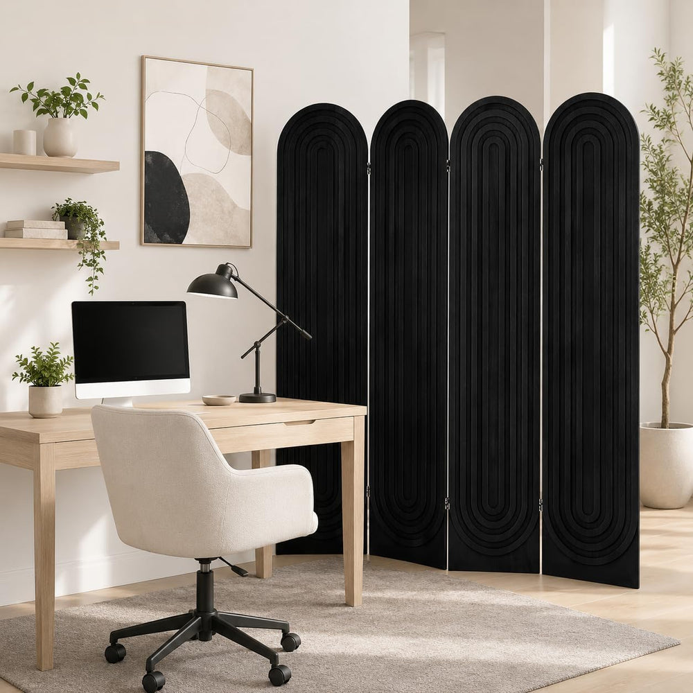 4 Panel Arched Room Divider Screen Folding Privacy Screen, Black