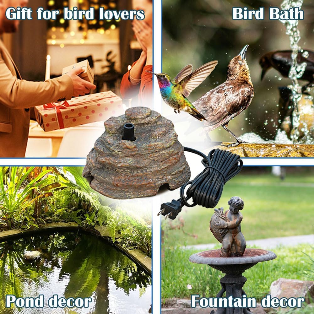Bird Bath Fountain, Resin Granite with 9.8ft Long Wired Pump for Outdoor Gard...