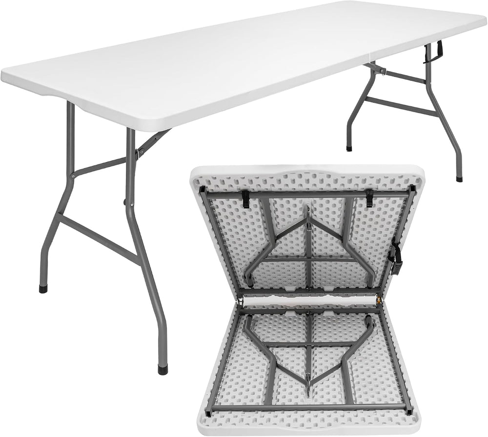 7FT Folding Table, Heavy Duty Fold-in-Half Portable Plastic White