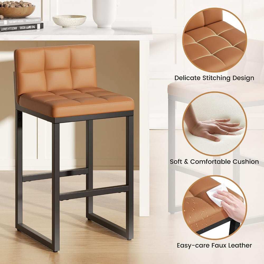 Bar Stools Set of 2, Modern Counter Height Bar Stools, Orange