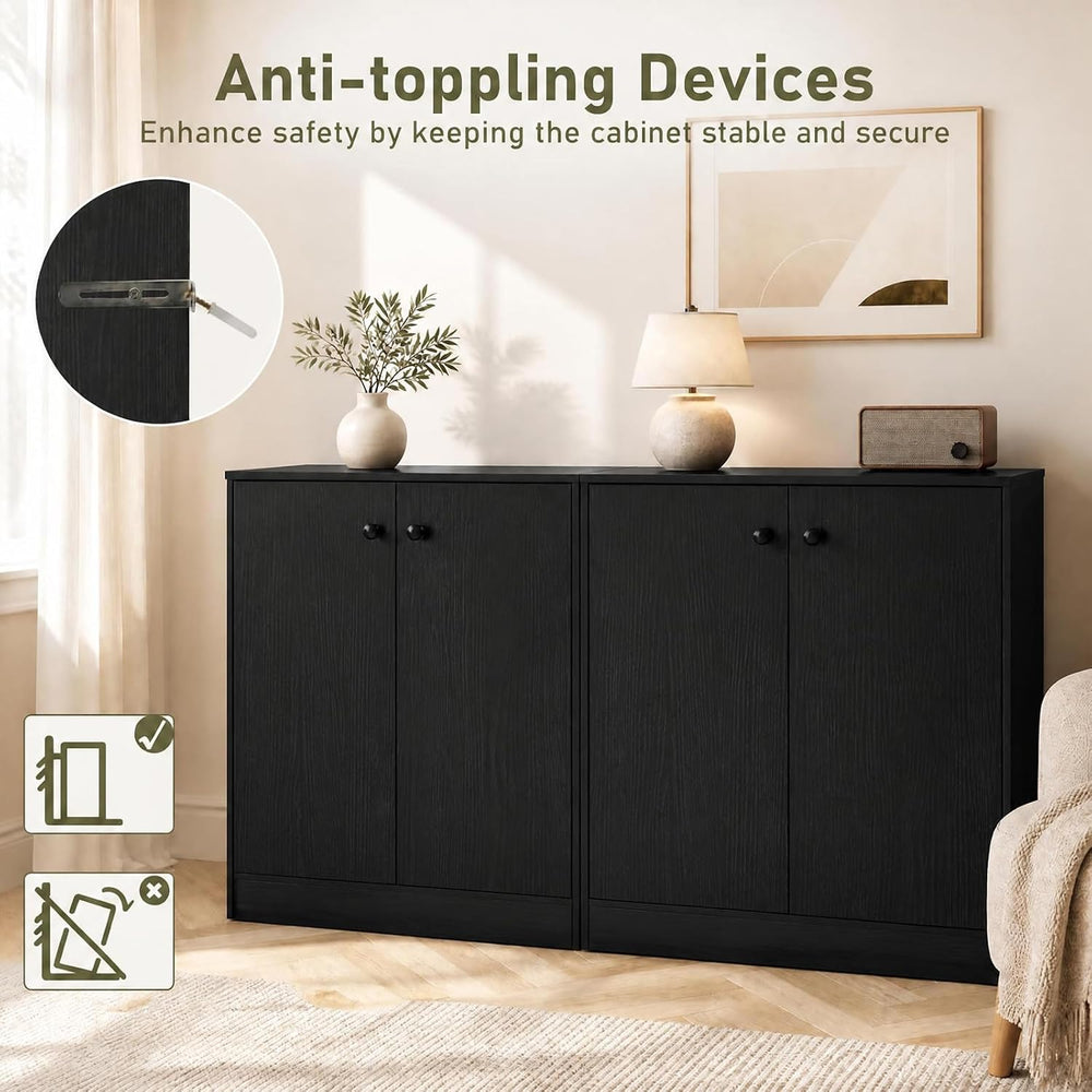 LOKO Freestanding 2-Door Storage Cabinet, Modern Floor Cabinet (Black)