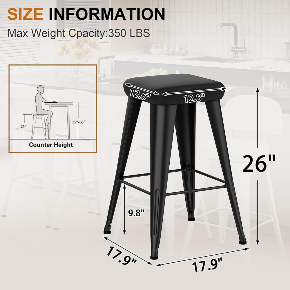 Aklaus PU Leather Metal Bar Stools 26 inch Faux Leather Counter Height Barsto...