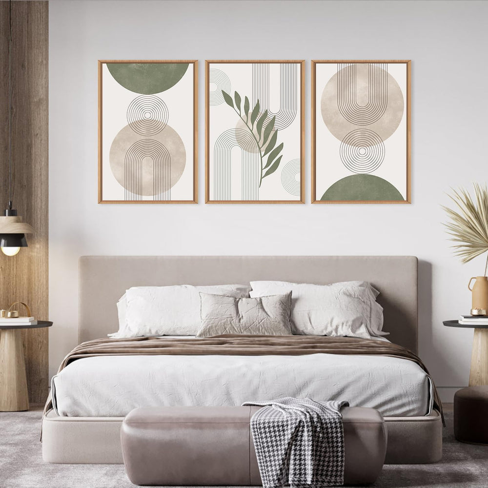 HPINUB Sage Green Framed Canvas Prints Wall Art Set, Abstract Botanical Boho ...