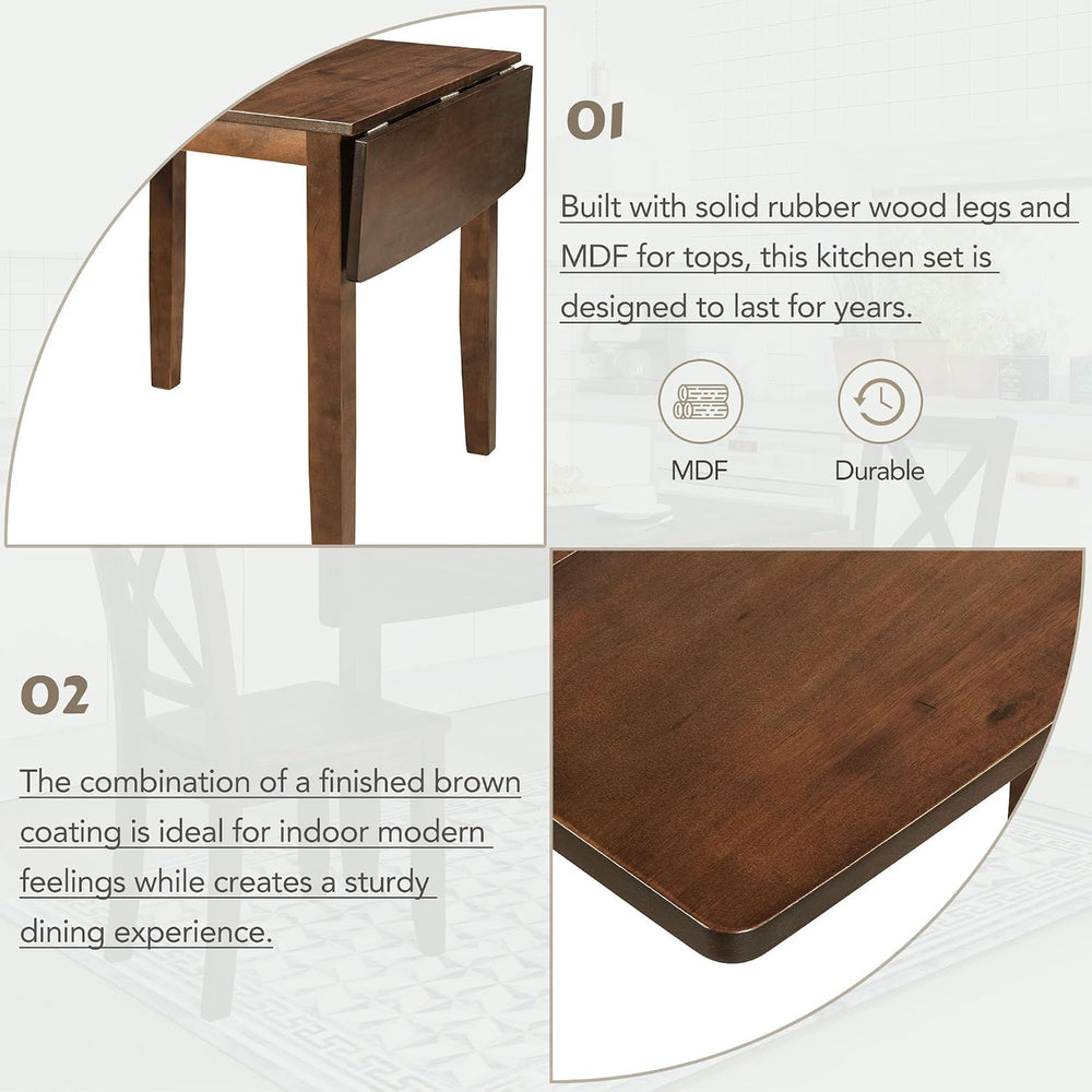 Harper & Bright Designs 3-Piece Wood Drop Leaf Dining Table Set with 2 X-...