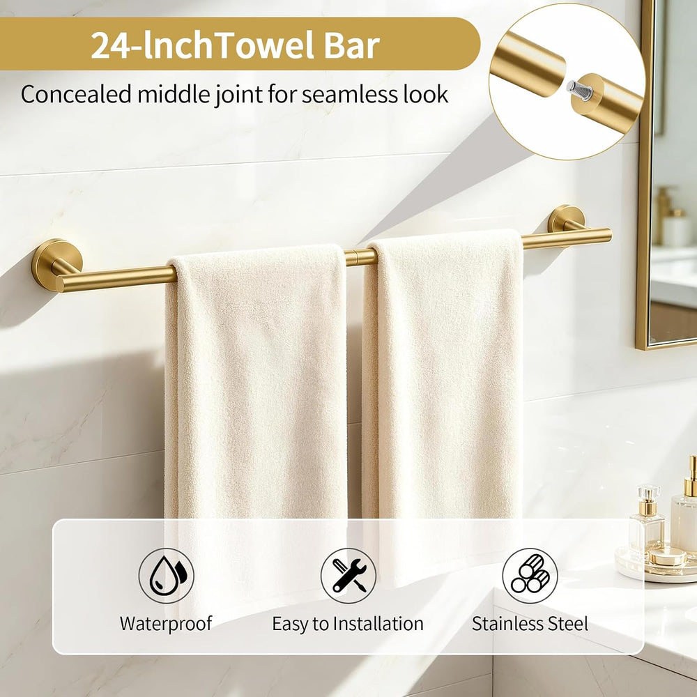 STWWO 5-Piece Gold Bathroom Accessories Set 24 Inch Bathroom Towel Bar