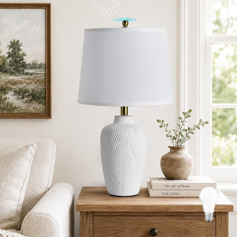 24" Touch Table Lamps,Ceramic Night Stand Bedside Lamp,White-1Pack