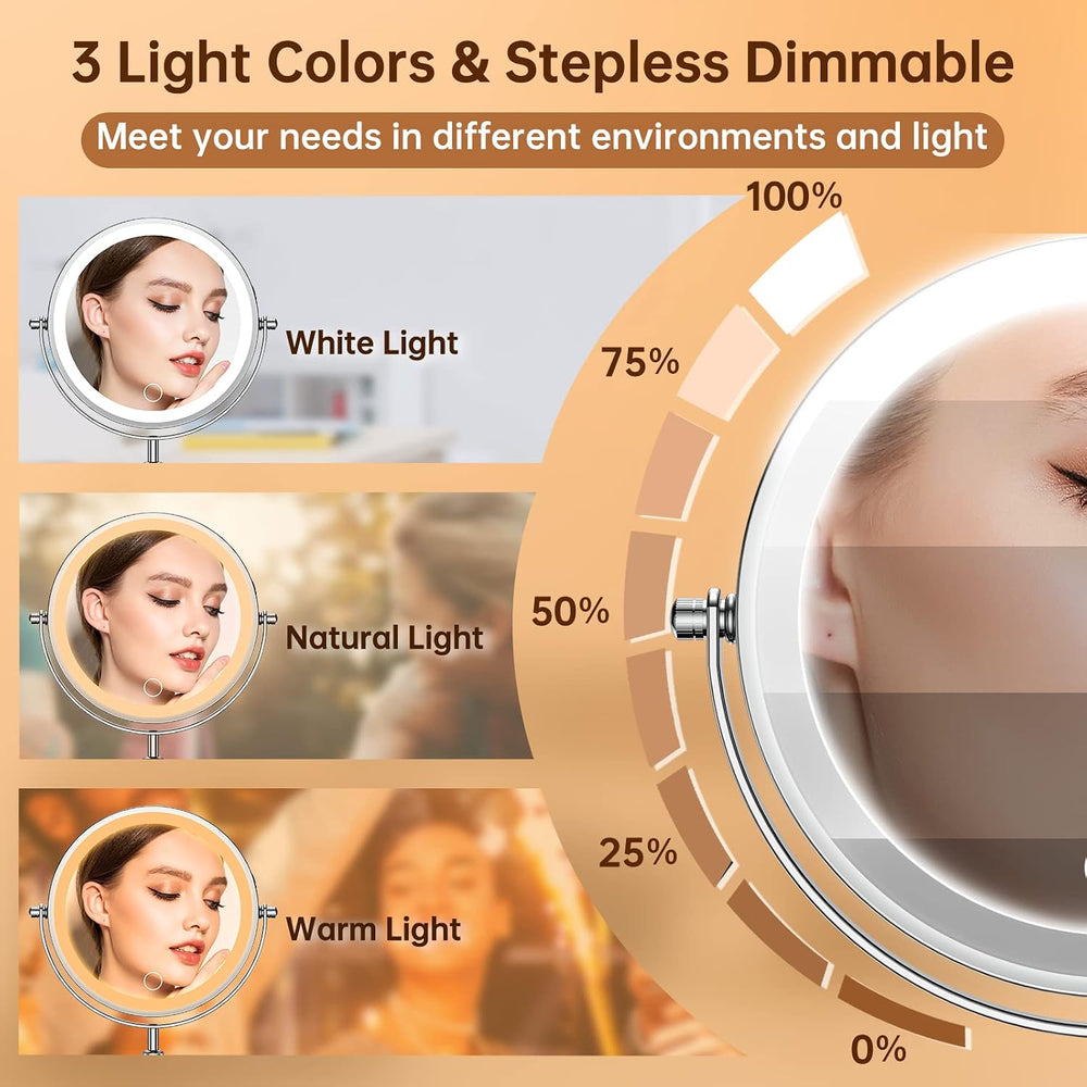 Gospire 7" Lighted Makeup Mirror, 1X/10X Magnification, Height Adjustable