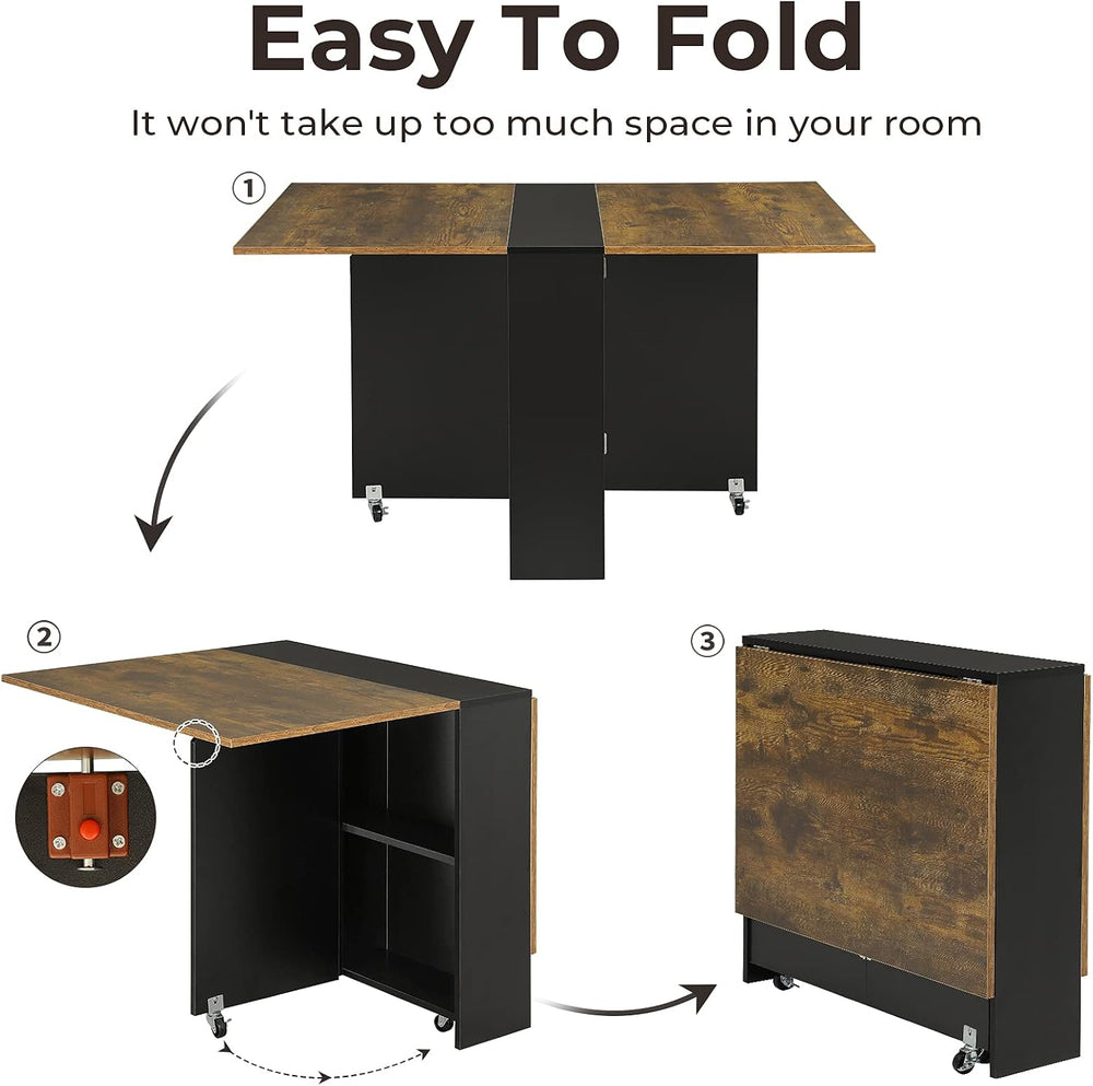 Tiptiper Folding Dining Table with 6 Wheels, Folding Kitchen Table with 2-Lay...